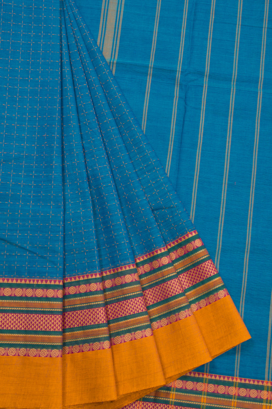 Blue Handloom Chettinad Cotton Saree 10072636