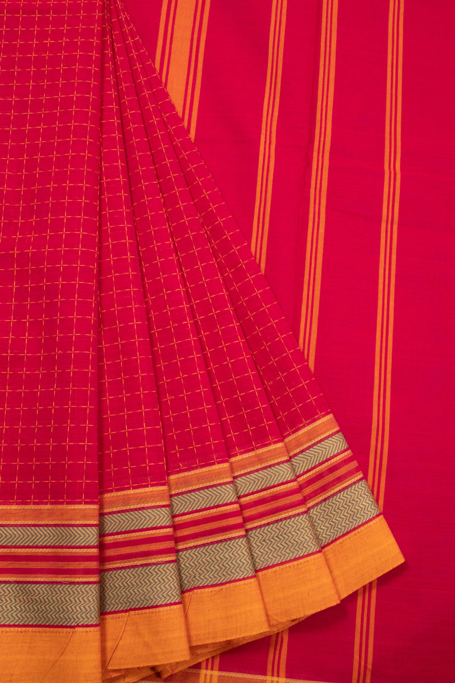 Red Handloom Chettinad Cotton Saree 10072637