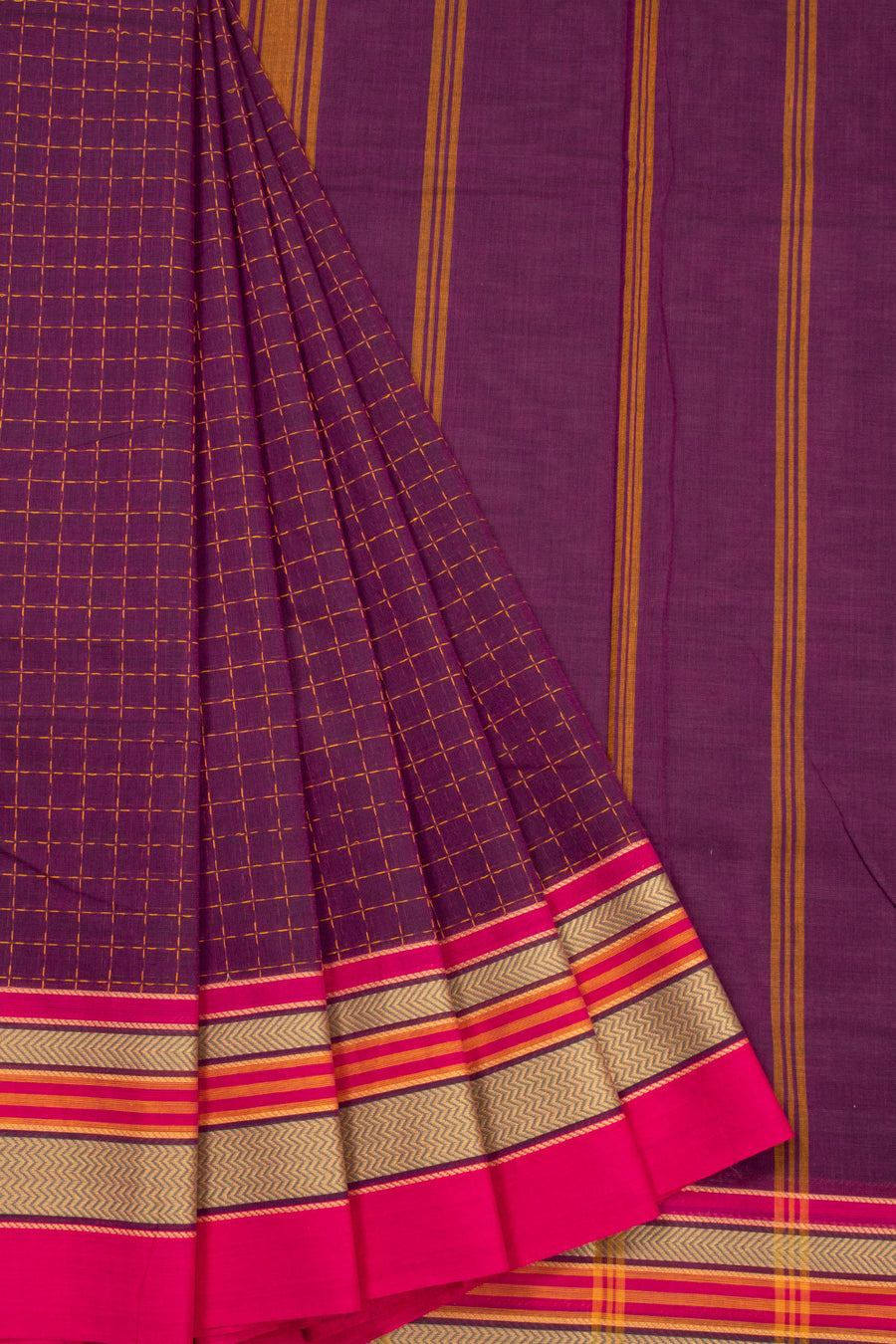 Purple Handloom Chettinad Cotton Saree 10072638