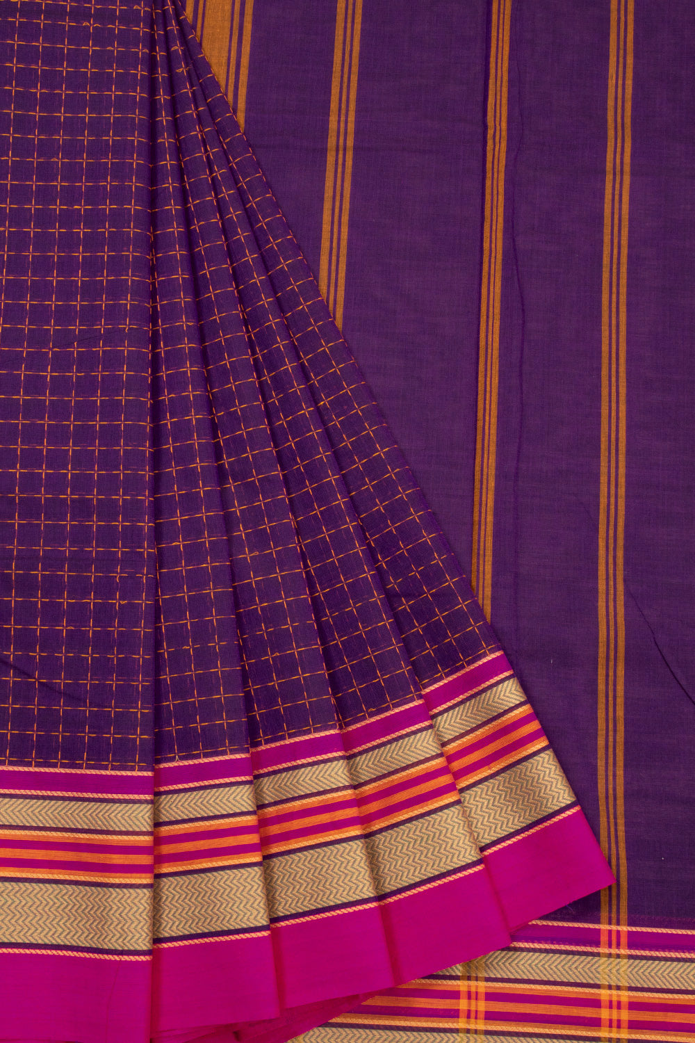 Purple Handloom Chettinad Cotton Saree 10072638