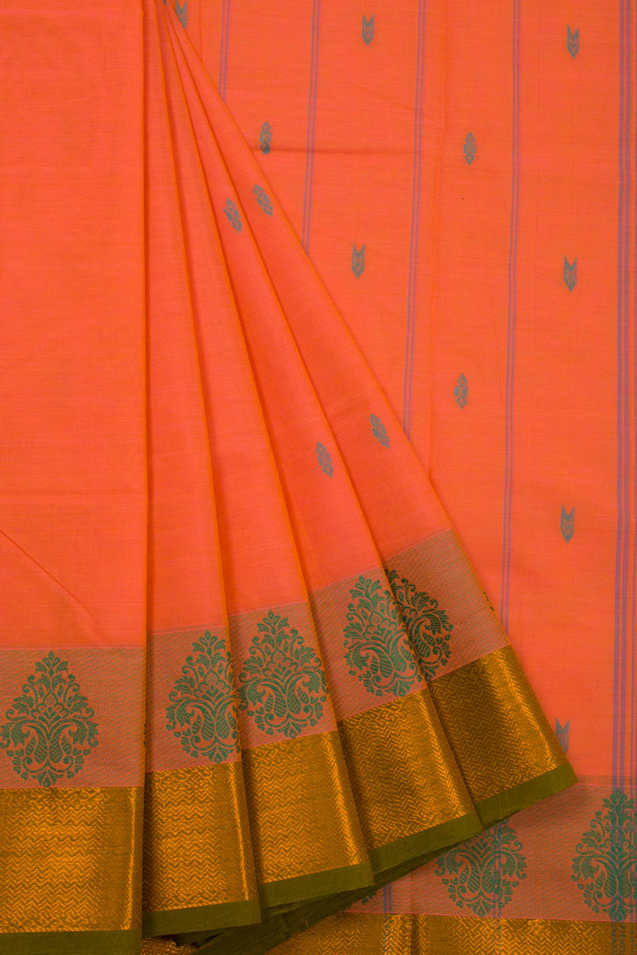 Orange Handloom Chettinad Cotton Saree 10072639