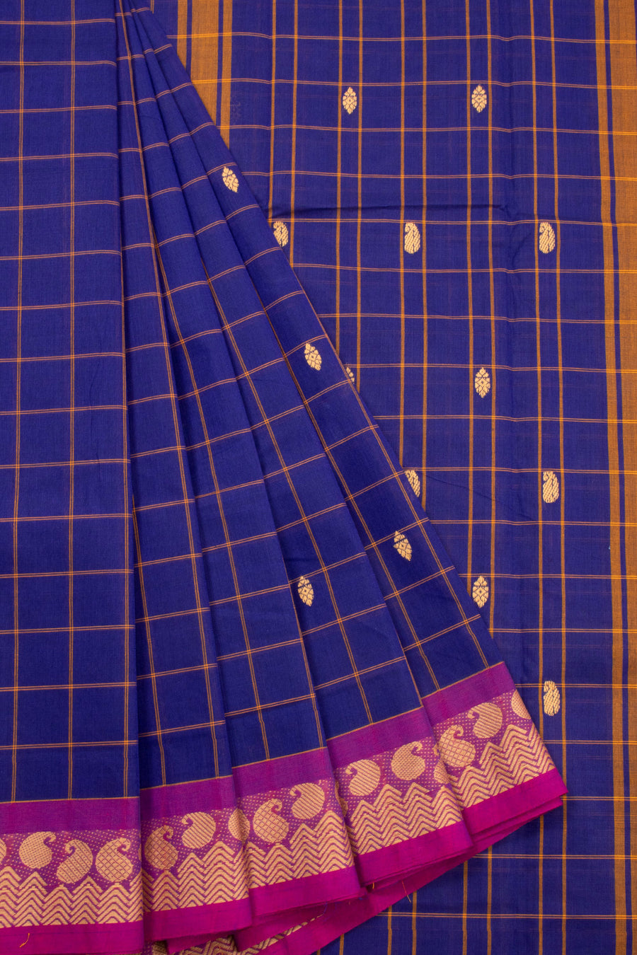 Blue Handloom Chettinad Cotton Saree 10072645