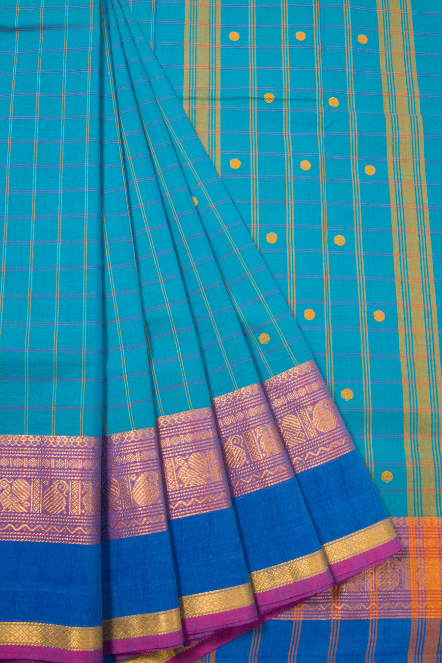 Blue Handloom Chettinad Cotton Saree 10072655