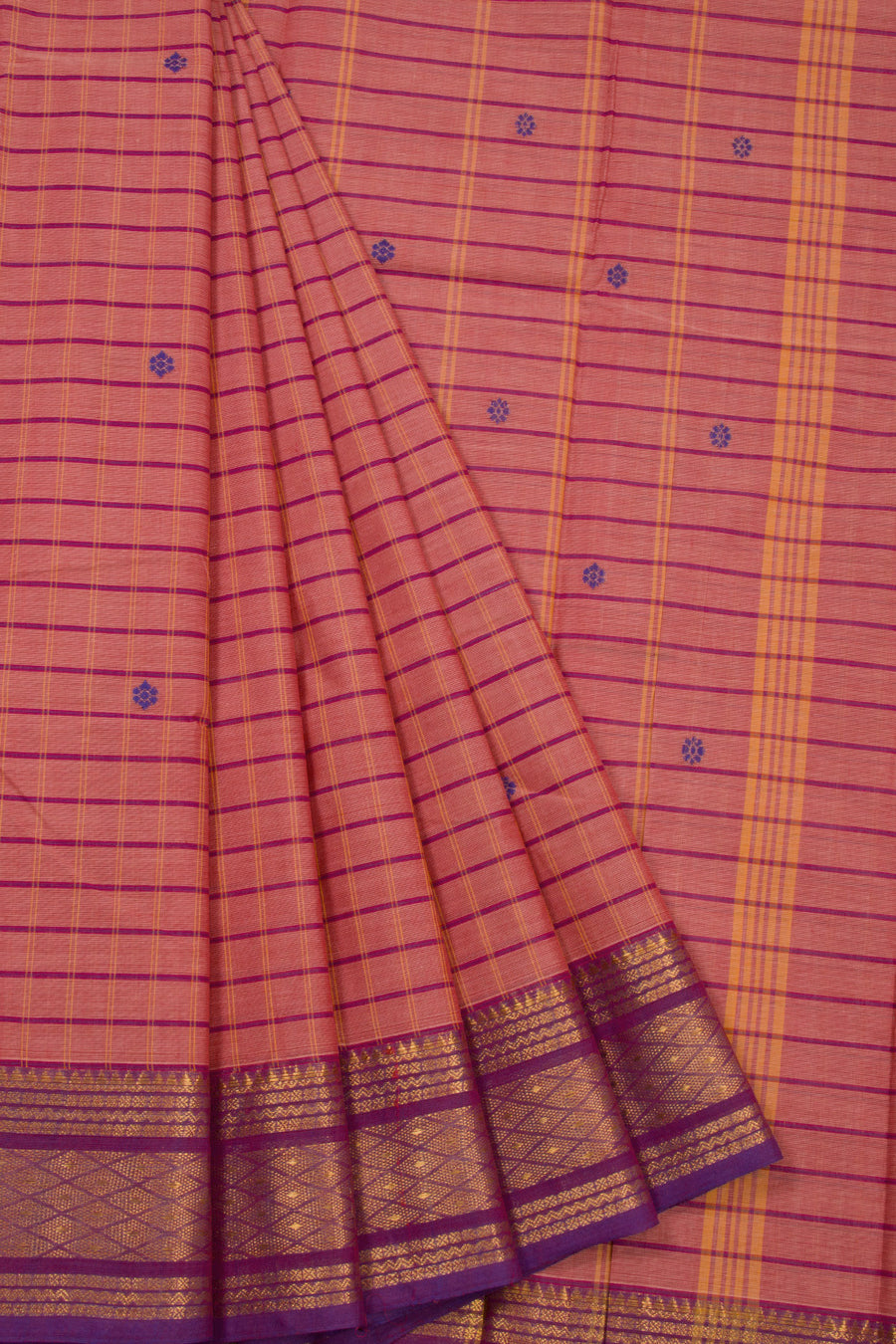 Orange Handloom Chettinad Cotton Saree 10072656