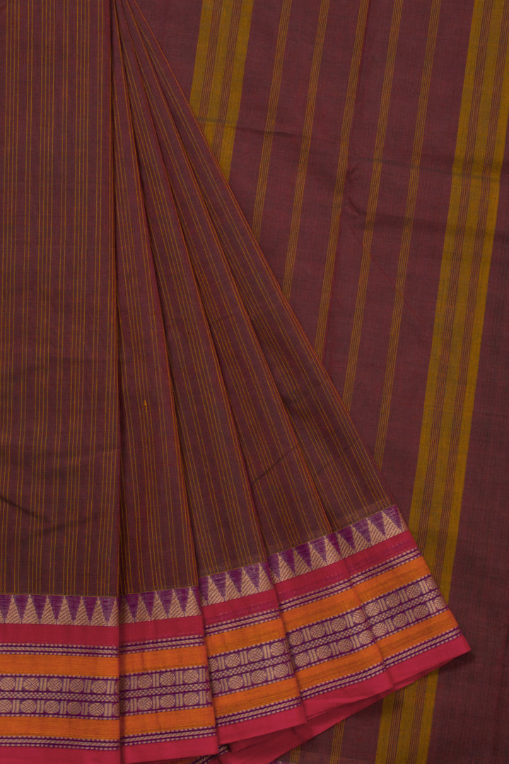 Brown Handloom Chettinad Cotton Saree 10072685