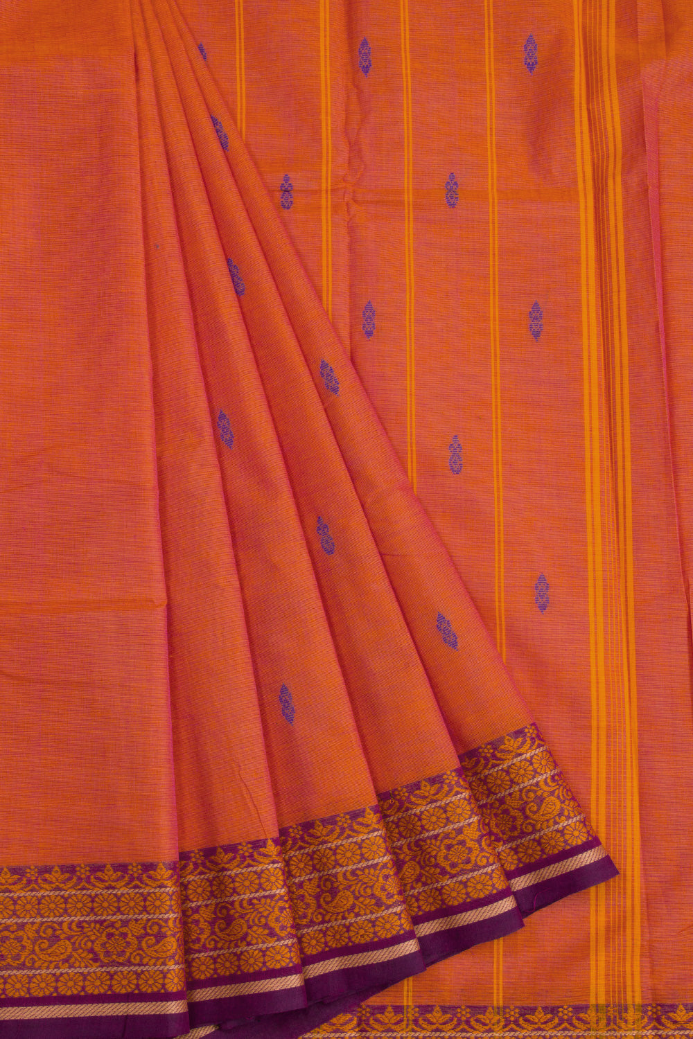 Orange Handloom Chettinad Cotton Saree 10072697