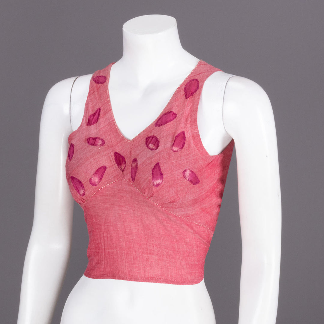 Pink Handcrafted Crop Top With Patch Work