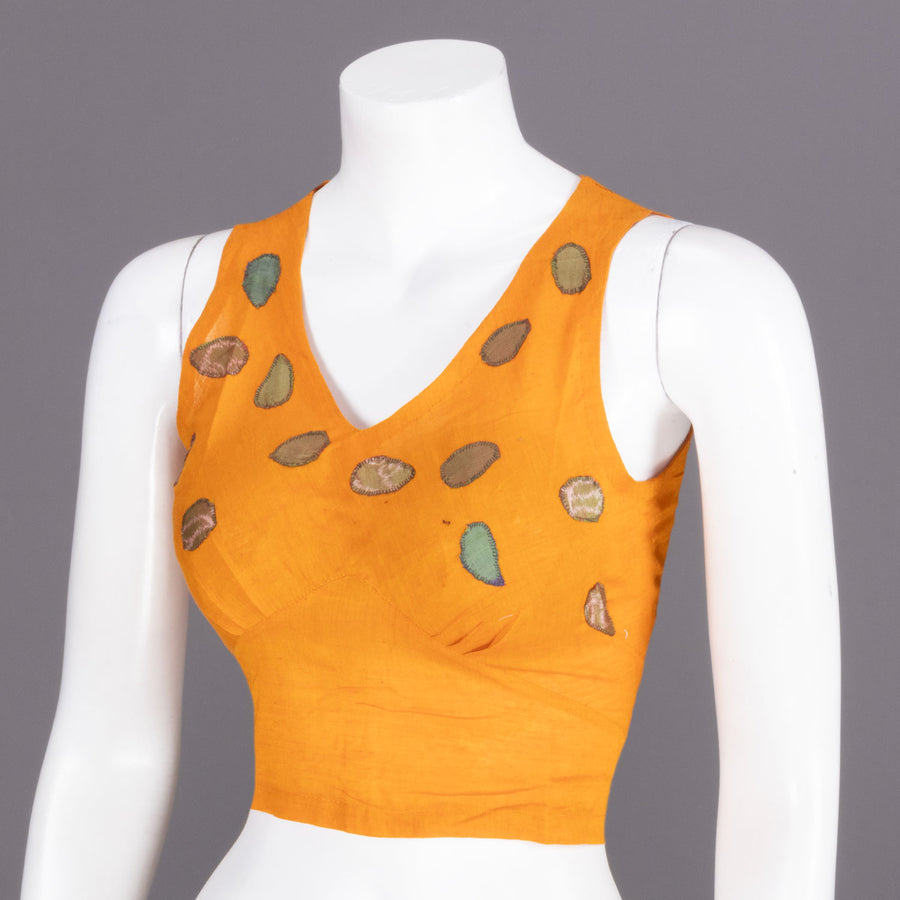 Yellow Handcrafted Crop Top With Patch Work