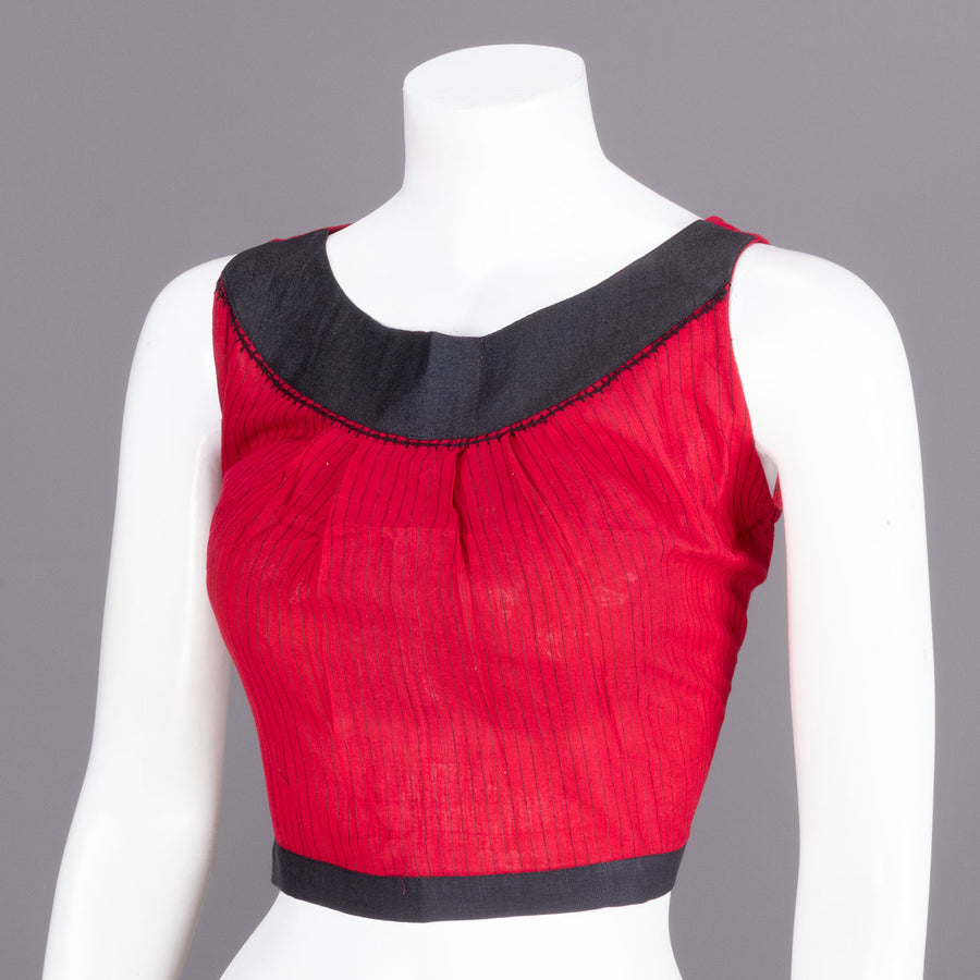 Red Handcrafted Cotton Crop Top 