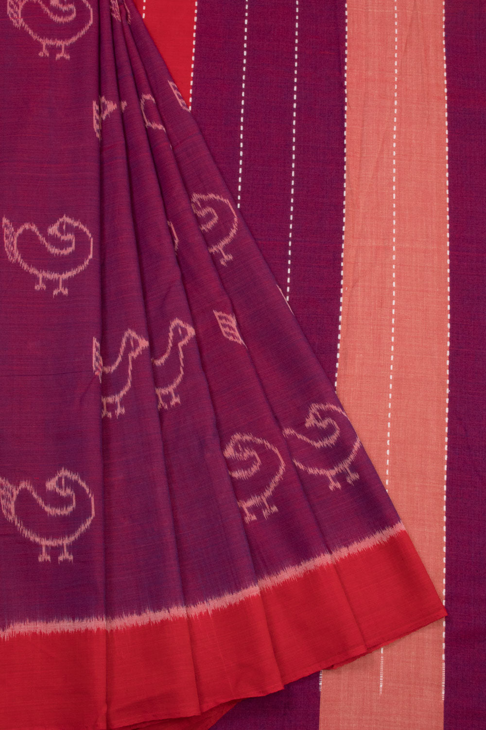 Maroon Handloom Maniabandha Ikat Cotton SareeMaroon Handloom Maniabandha Ikat Cotton Saree