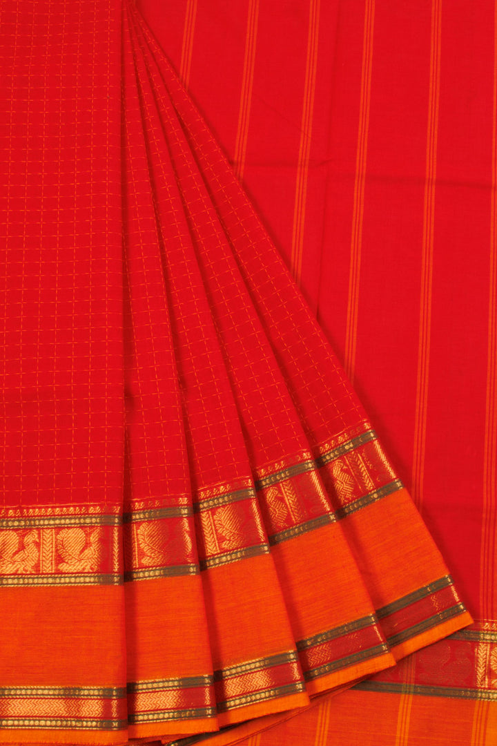 Red Handwoven Kanchi Cotton Saree 10068684 - Avishya