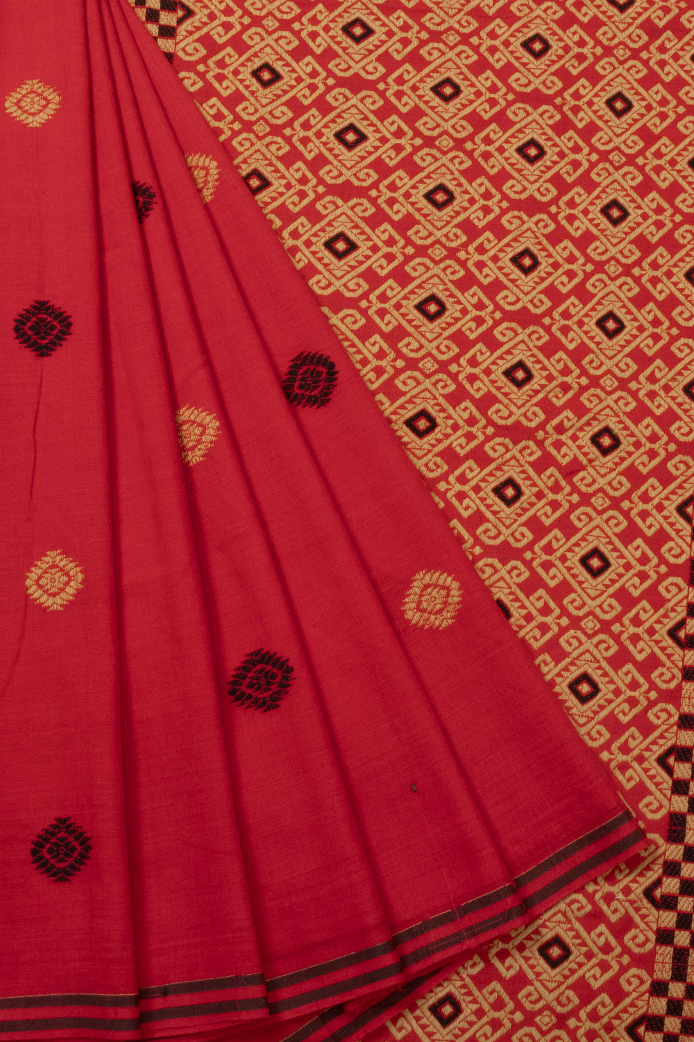 Red Handloom Assam Cotton Saree - Avishya