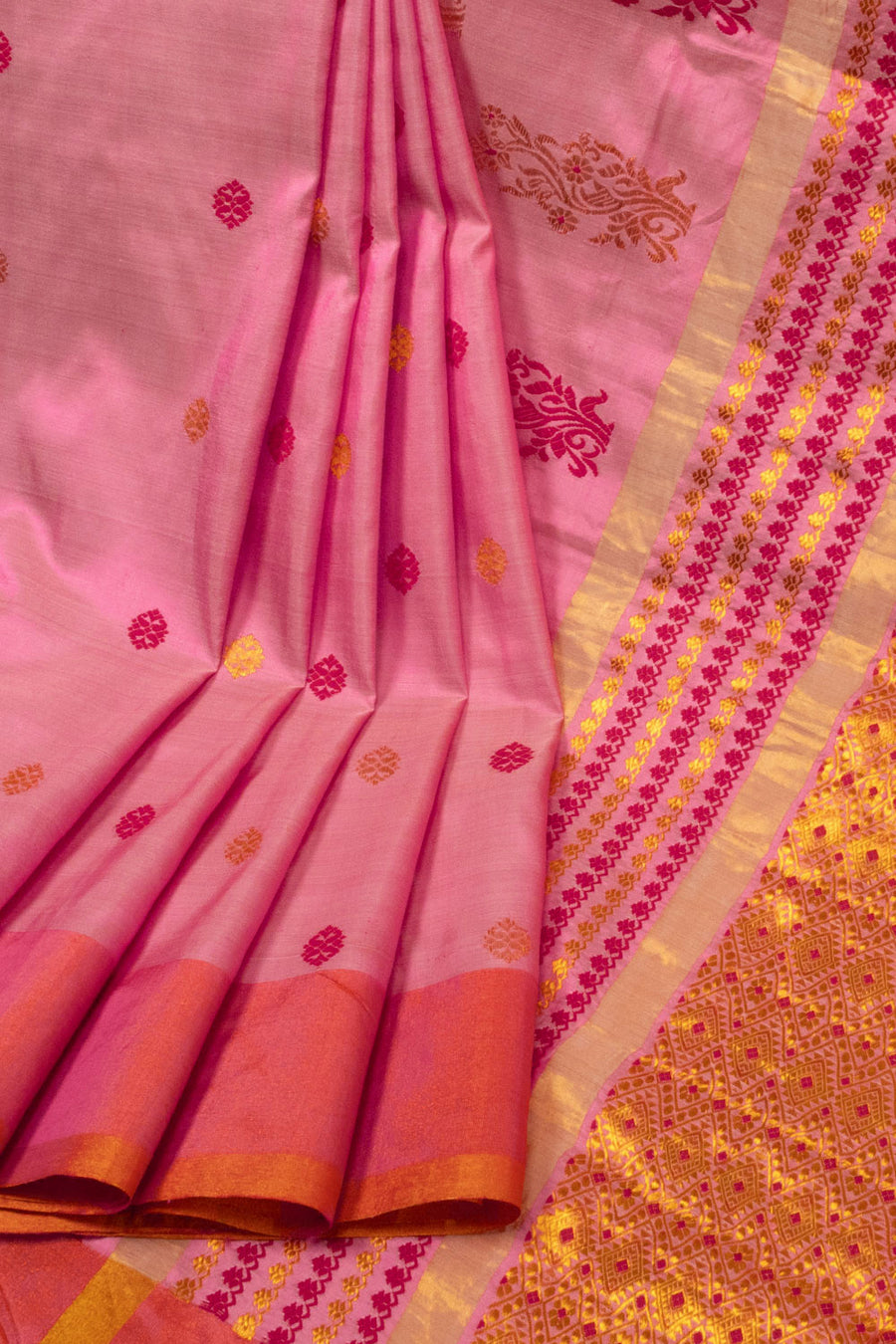 Peach Handloom Assam Silk Saree - Avishya