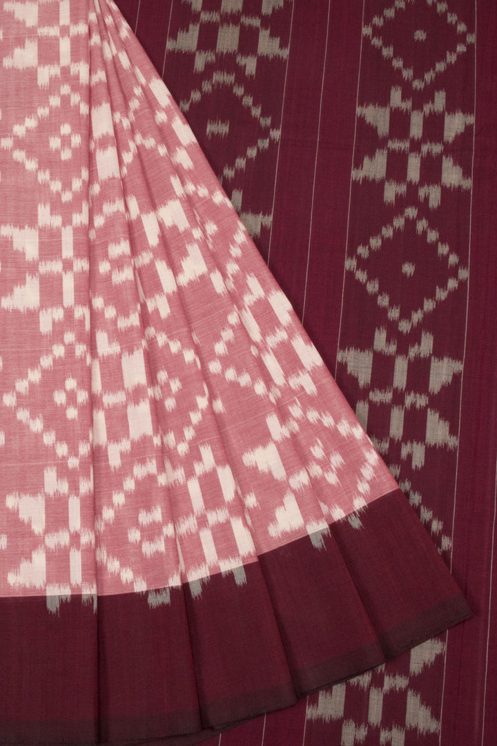 Pink Handloom Telia Rumal Design Ikat Cotton Saree 10064462