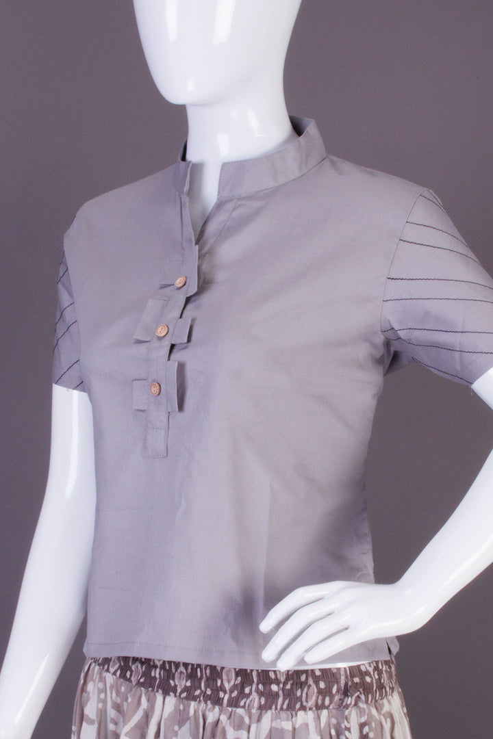 Grey Chinese Collar Cotton Crop Top - Avishya