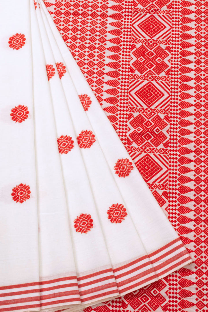 White Handloom Assam Cotton Saree - Avishya