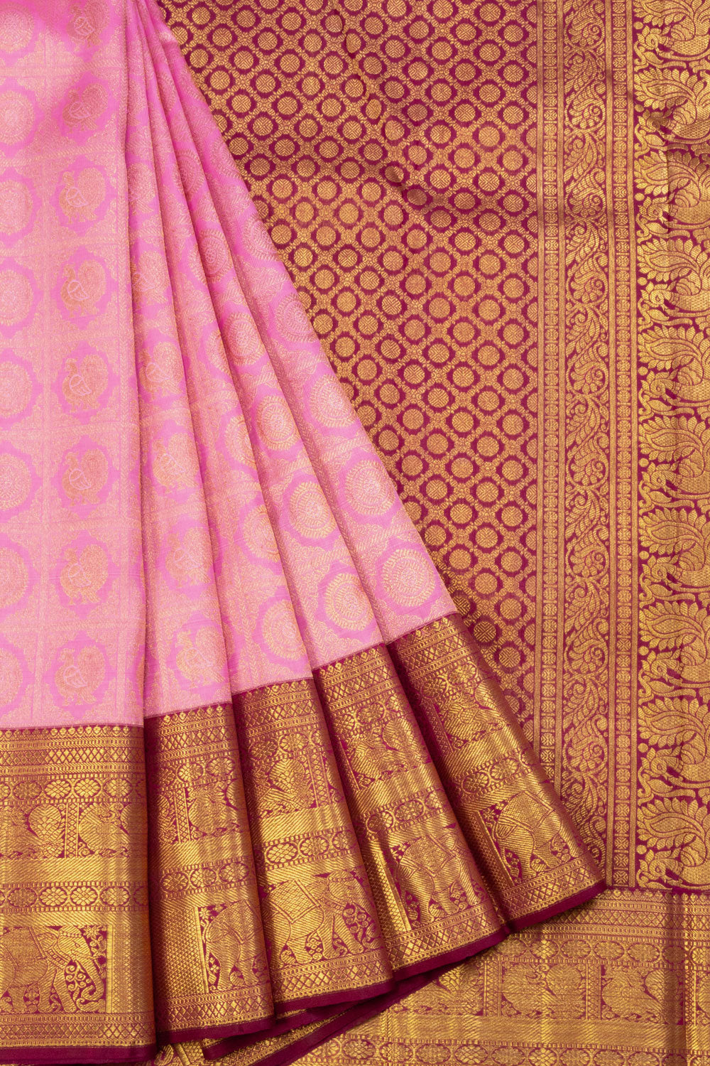 Pink Bridal Kanjivaram Korvai Silk Saree