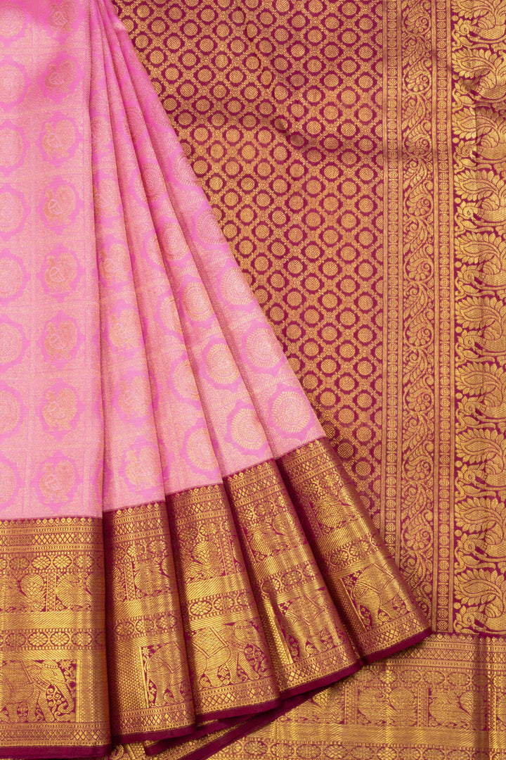 Pink Bridal Kanjivaram Korvai Silk Saree