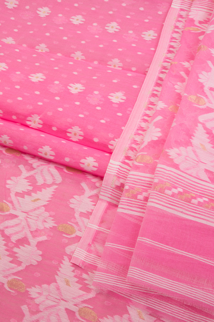 Pink Jamdani Style Cotton 2-Piece Salwar Suit Material