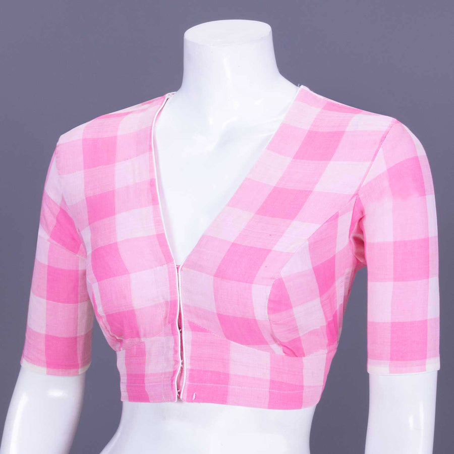 Pink Checked Andhra Cotton Blouse 10070404