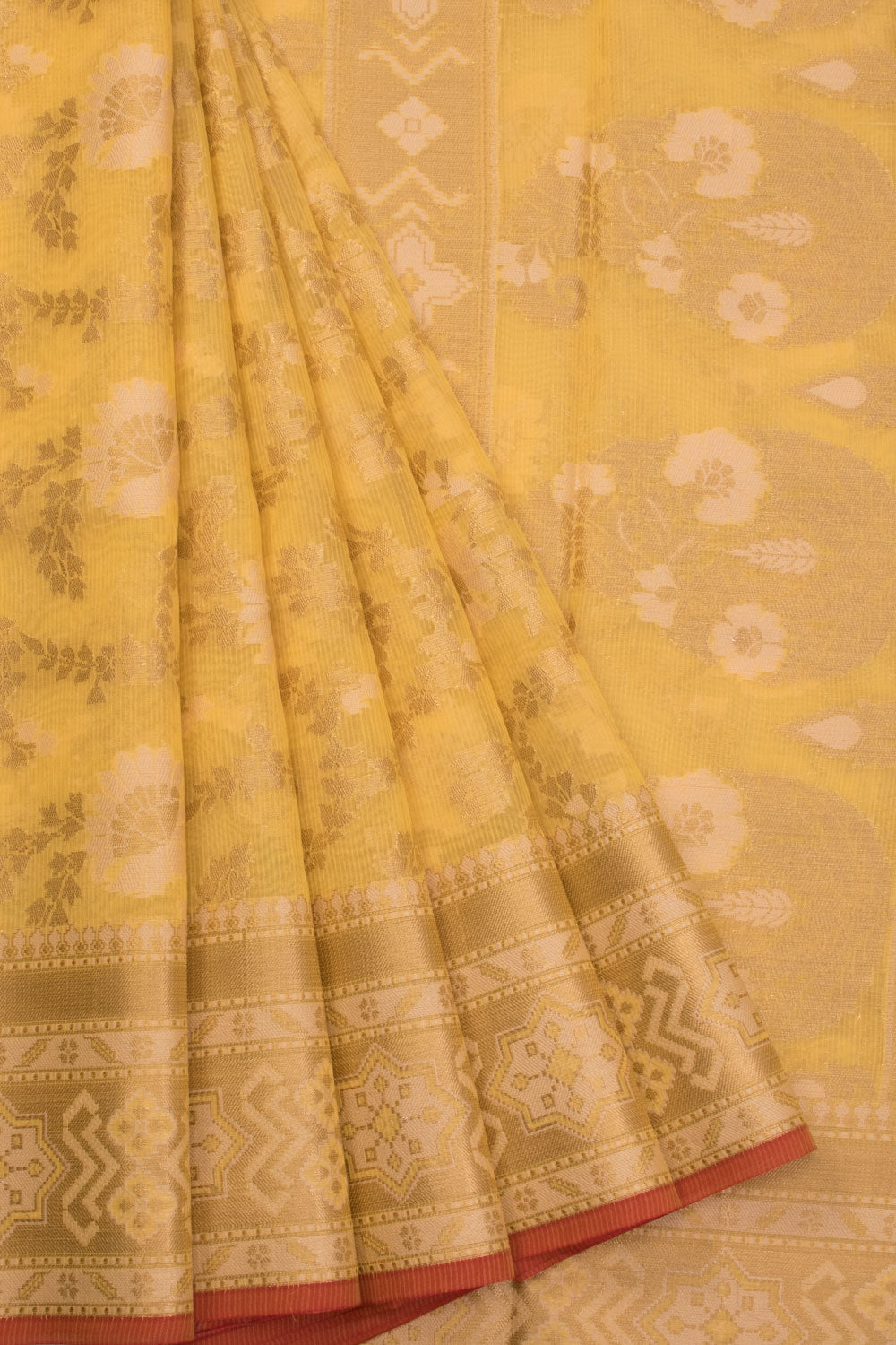 Yellow Handloom Banarasi Silk Cotton Saree 10070510