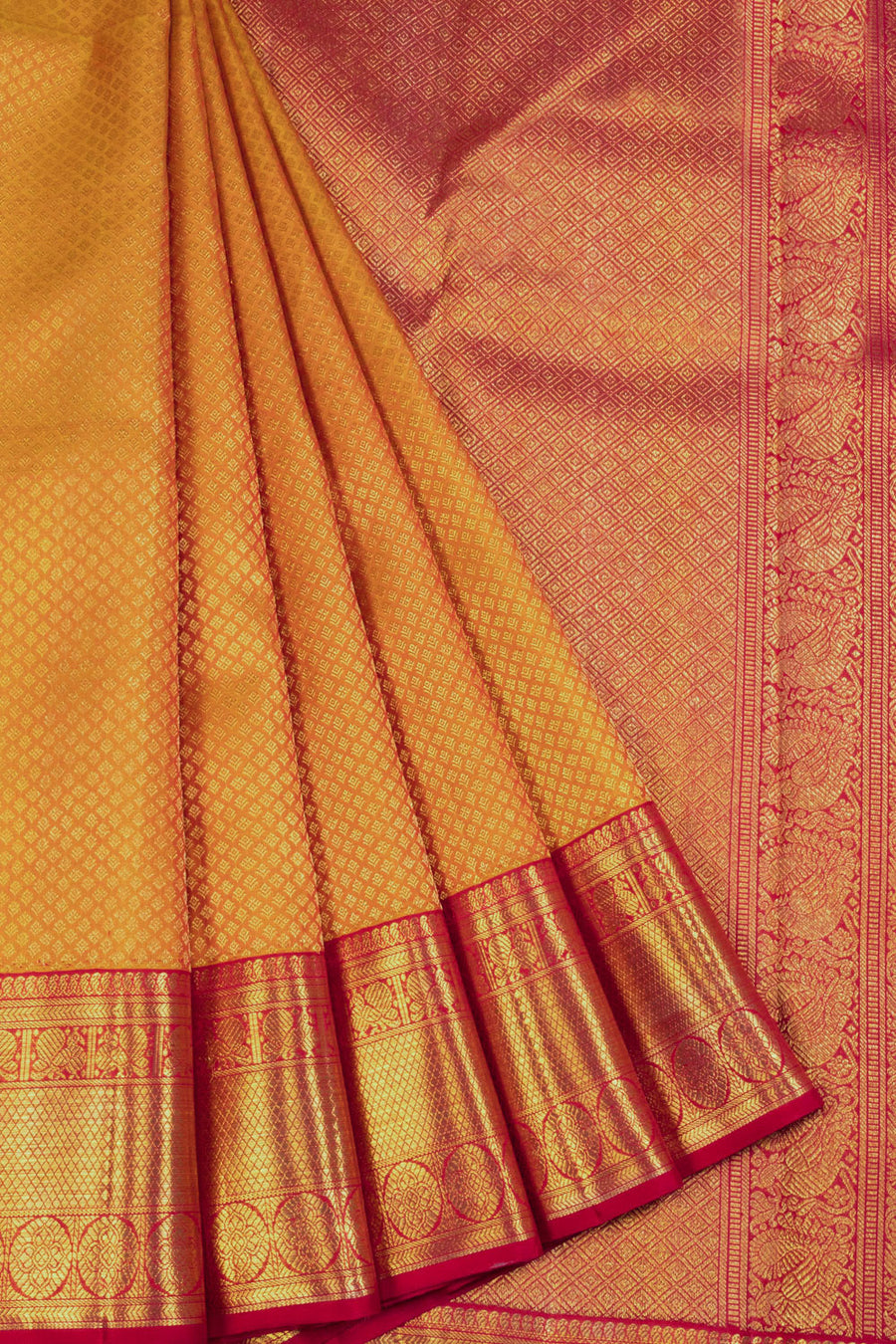 Mustard Yellow Bridal Kanjivaram Silk Saree 10070617