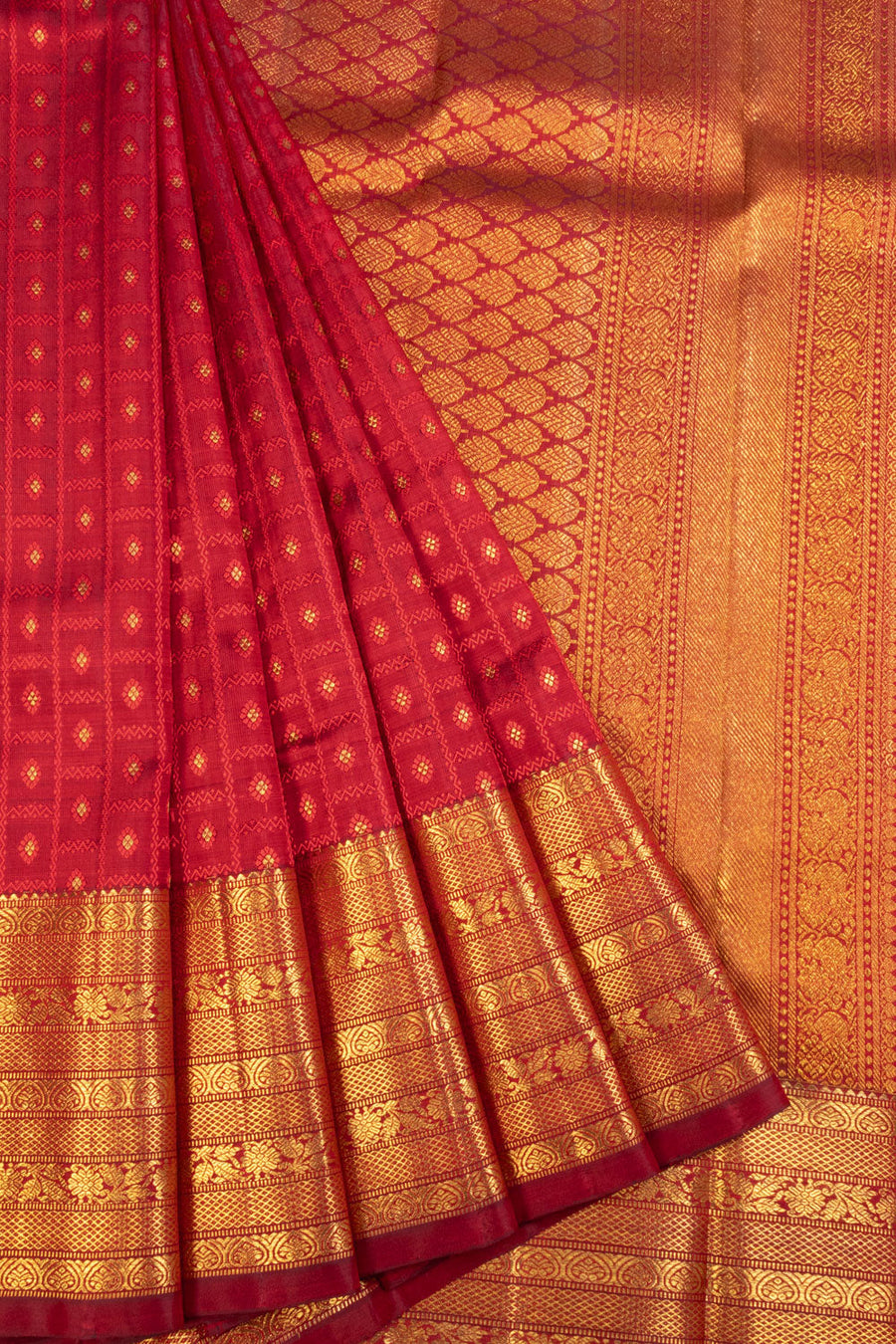 Crimson Red Bridal Kanjivaram Silk Saree 10070600