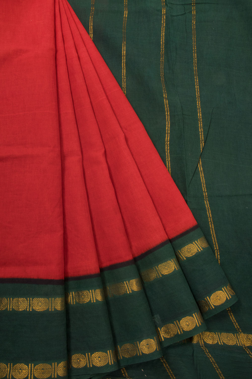 Red Handloom Chettinad Cotton Saree Without Blouse