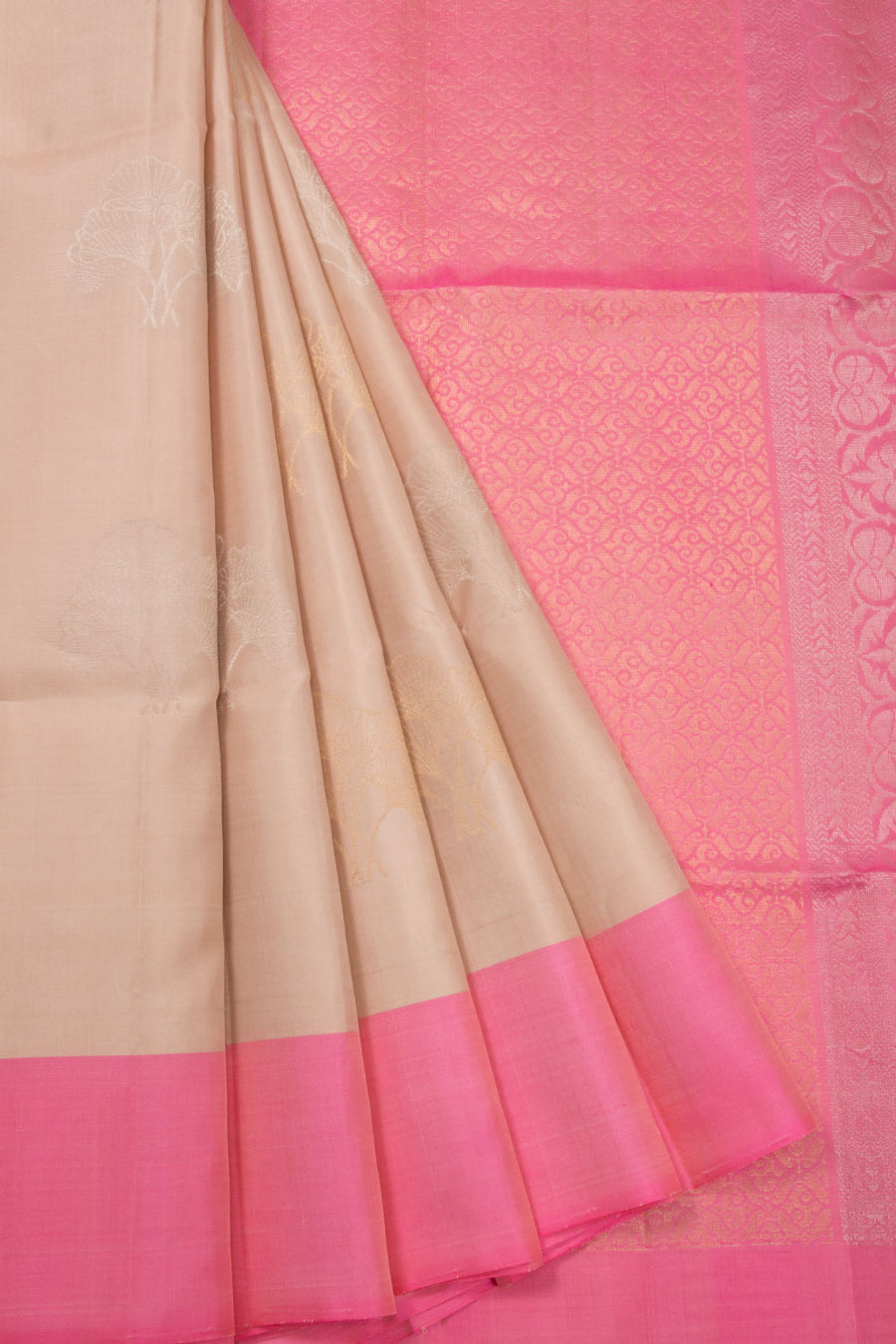 Beige Kanjivaram Soft Silk Saree 