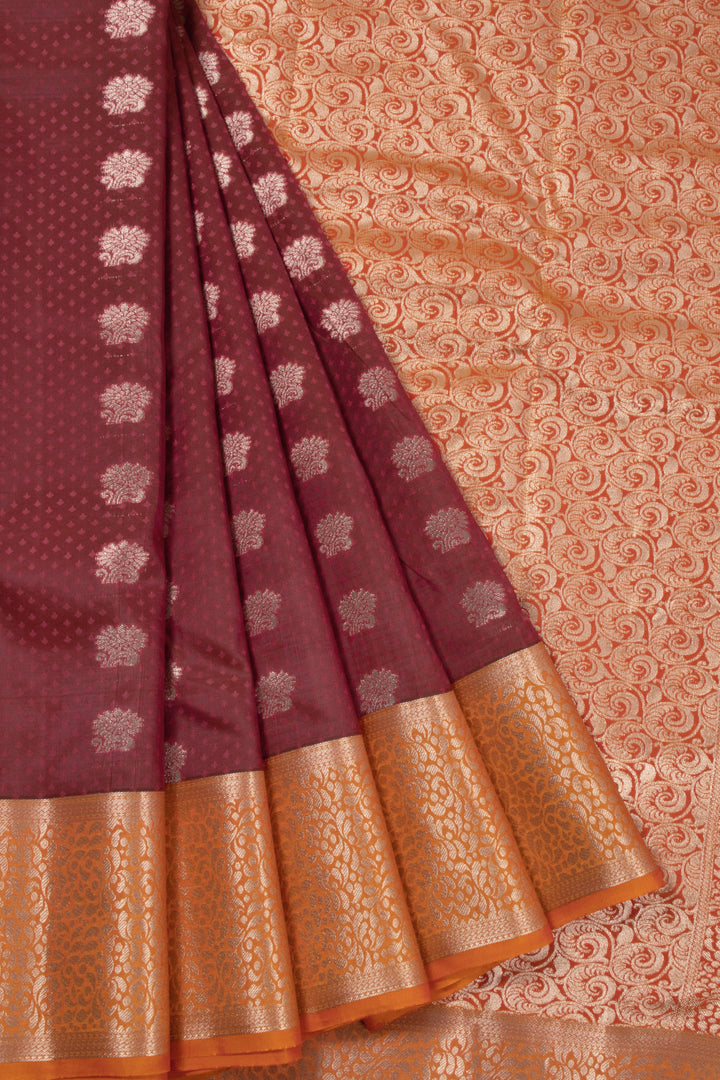 Maroon Handloom Kanjivaram Blended Silk Saree 10072889