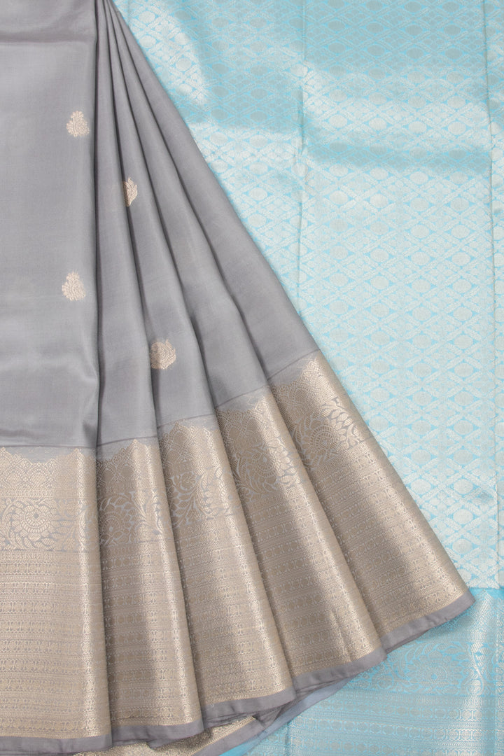 Grey Handloom Kanjivaram Blended Silk Saree 10072890