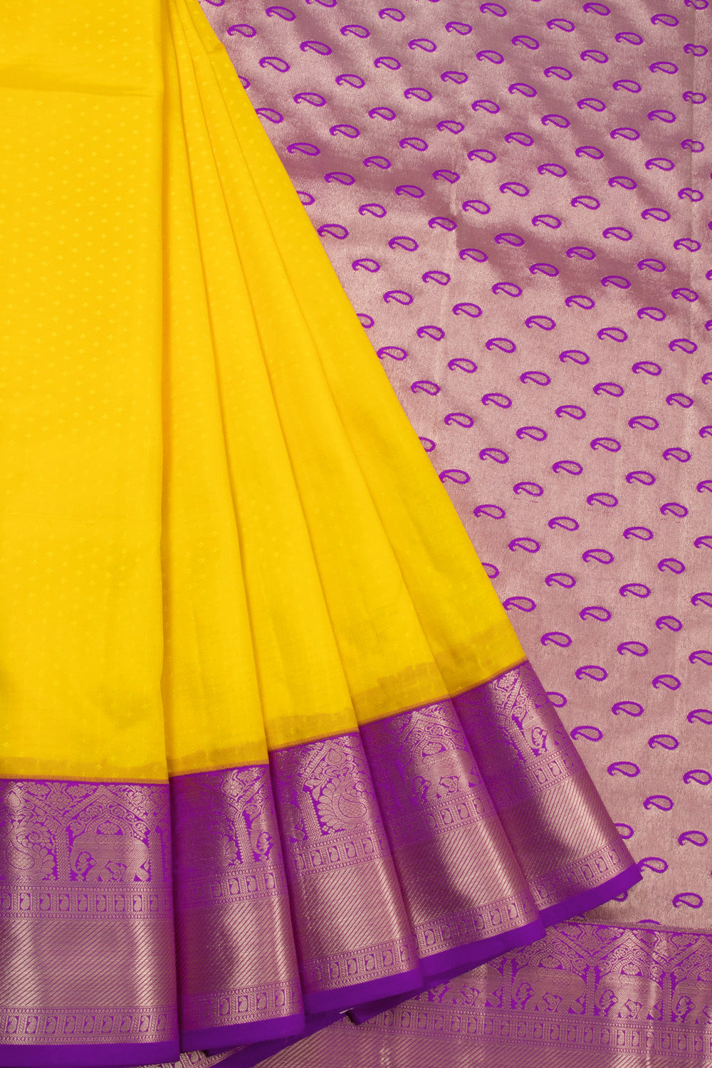 Yellow Handloom Kanjivaram Blended Silk Saree 10072893