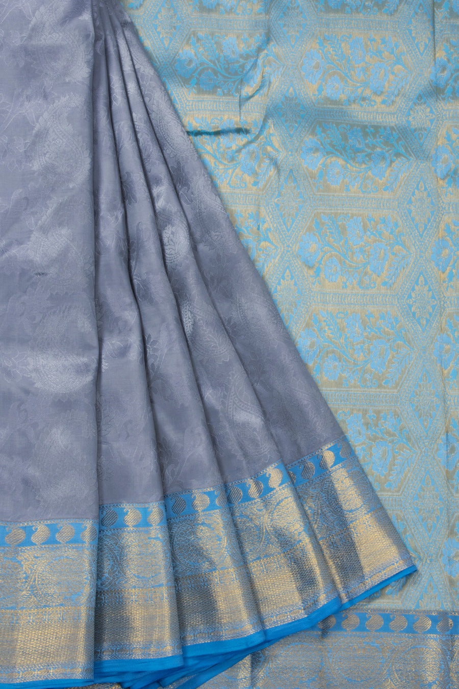 Grey Handloom Kanjivaram Blended Silk Saree 10072903