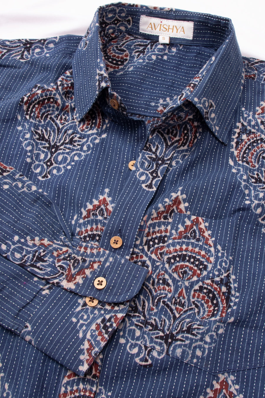 Blue Full Sleeve Ajrakh Printed Cotton Mens Shirt 10073163