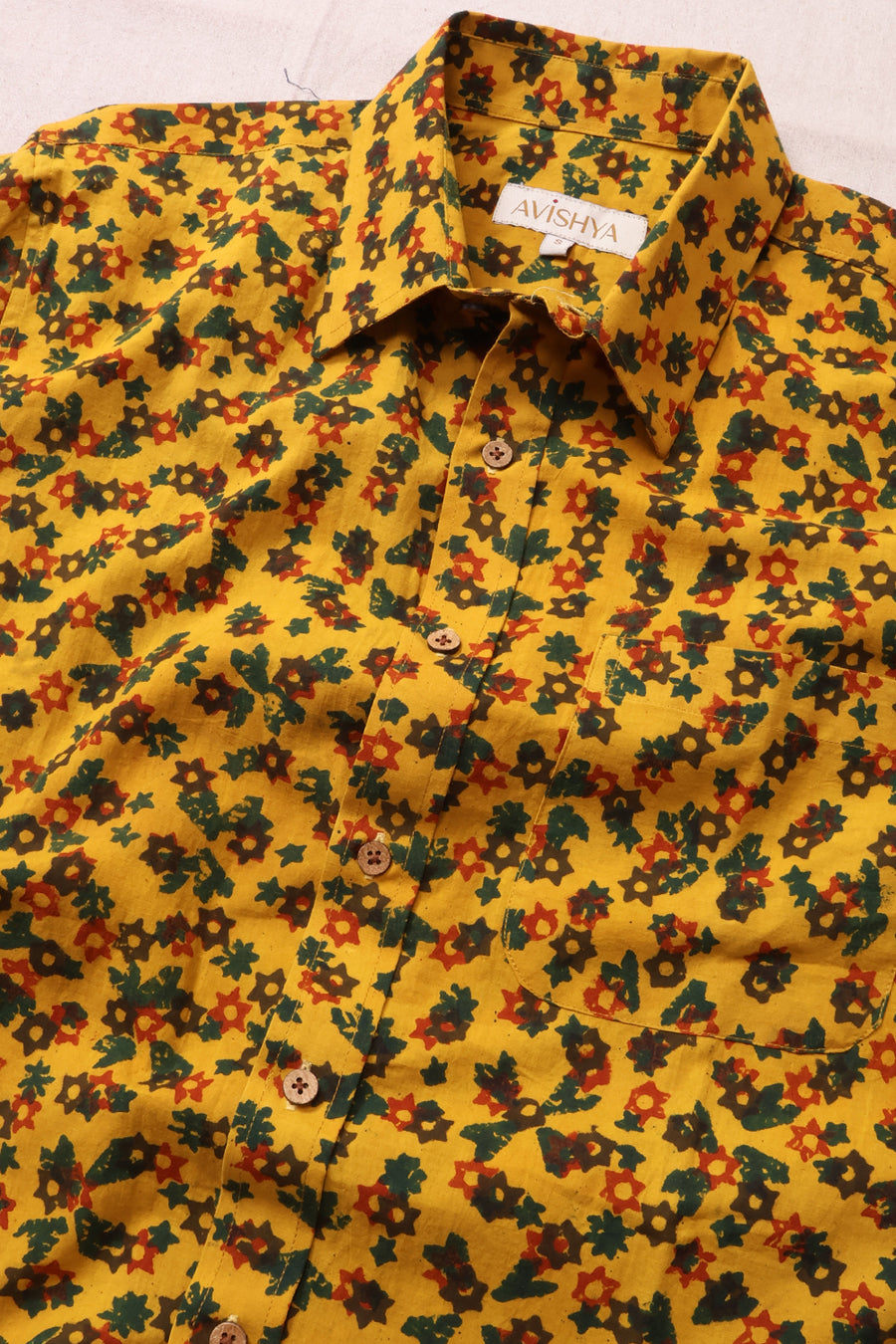 Yellow Half Sleeve Ajrakh Printed Cotton Mens Shirt 10072992