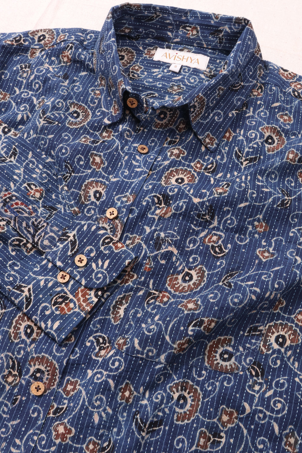 Blue Full Sleeve Ajrakh Printed Cotton Mens Shirt 10072999