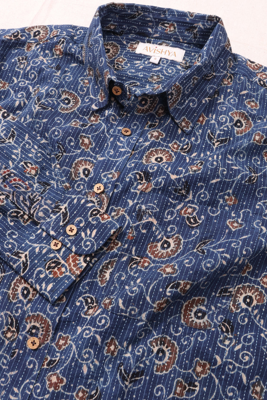 Blue Full Sleeve Ajrakh Printed Cotton Mens Shirt 10072999