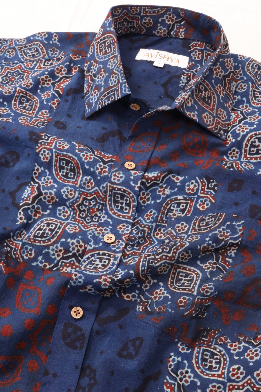 Blue Half Sleeve Ajrakh Printed Cotton Mens Shirt 10073048