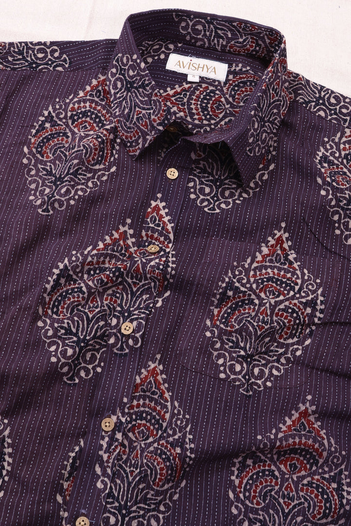 Brown Half Sleeve Ajrakh Printed Cotton Mens Shirt 10073053