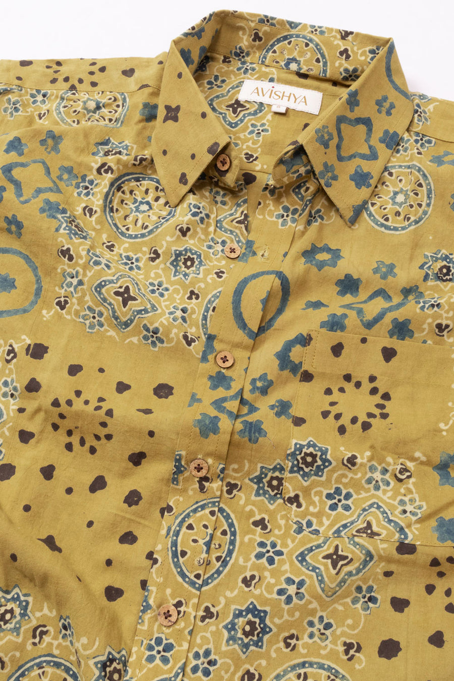 Yellow Half Sleeve Ajrakh Printed Cotton Mens Shirt 10073057