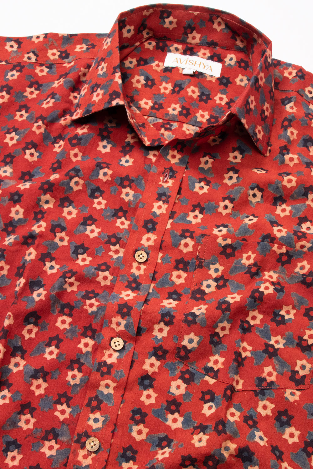 Red Half Sleeve Ajrakh Printed Cotton Mens Shirt 10073171