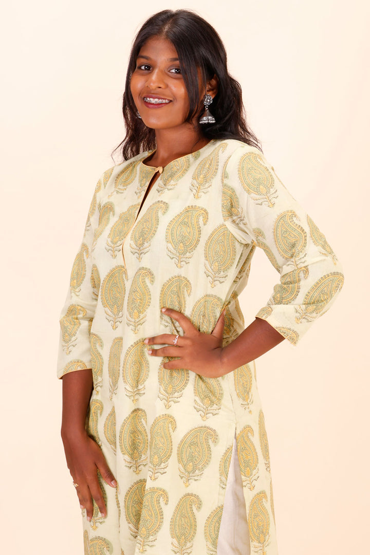 Beige Vanaspathi Handblock Printed Cotton Kurta