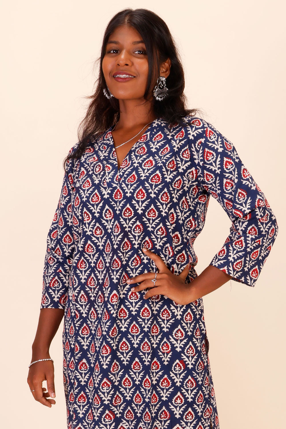 Blue Handblock Printed Cotton Kurta 