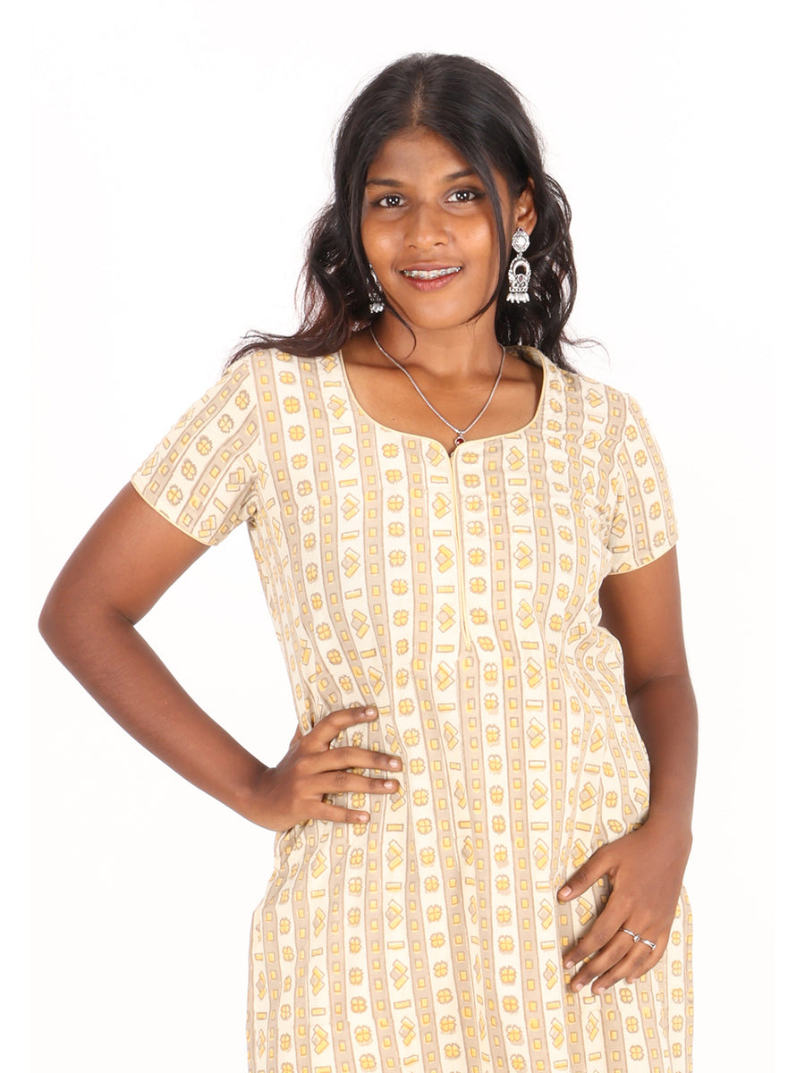 Beige Vanaspathi Printed Cotton Kurta