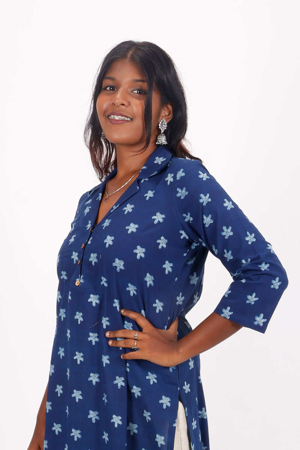 Indigo Hand Block Printed Cotton Kurta