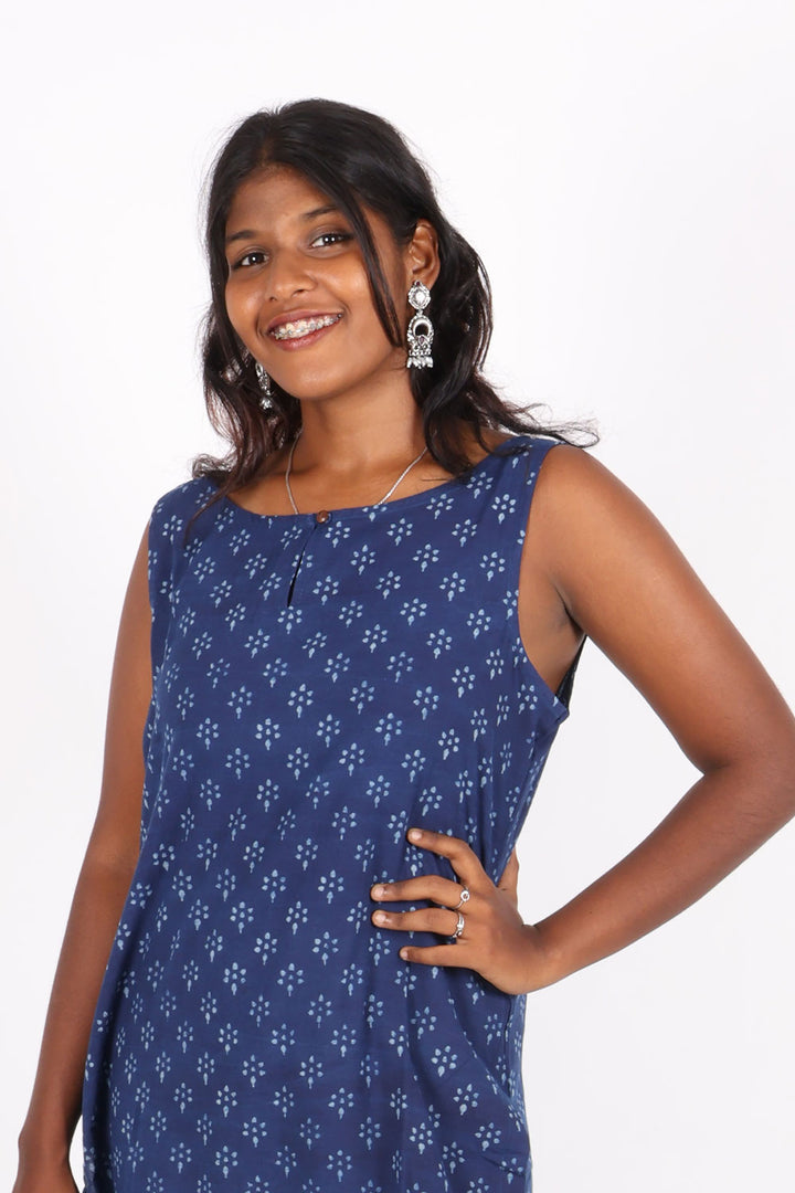 Indigo Hand Printed Cotton Kurta