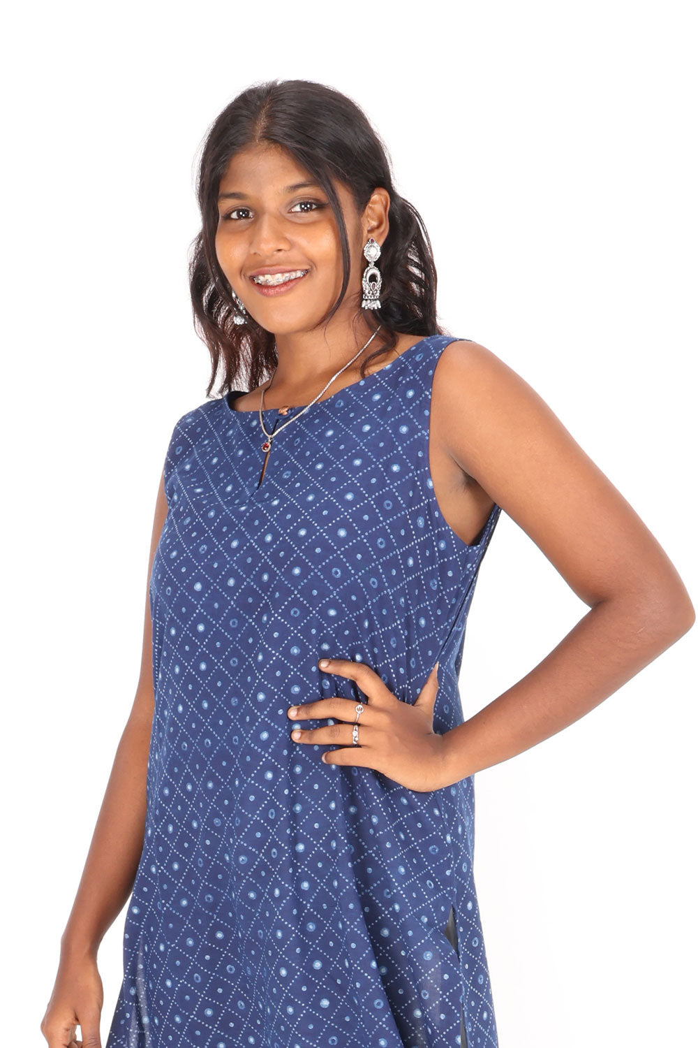 Indigo Hand Printed Cotton Kurta 