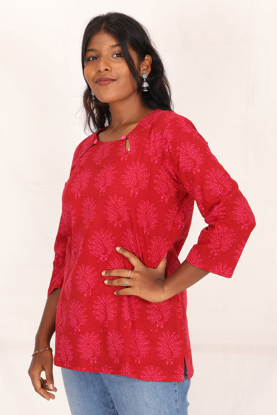 Maroon Gamthi Print Cotton Kurti