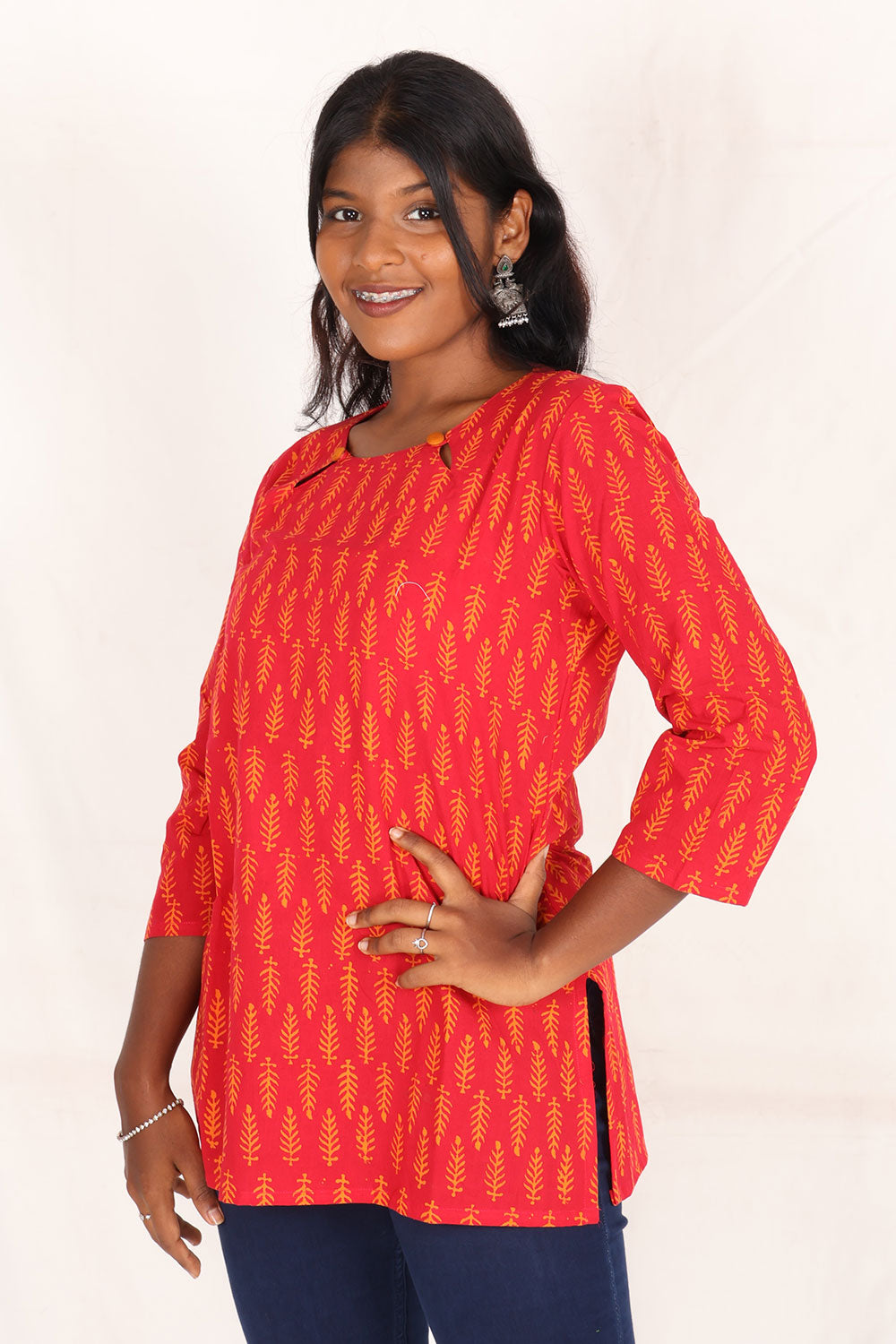 Pink Gamthi Print Cotton Kurti