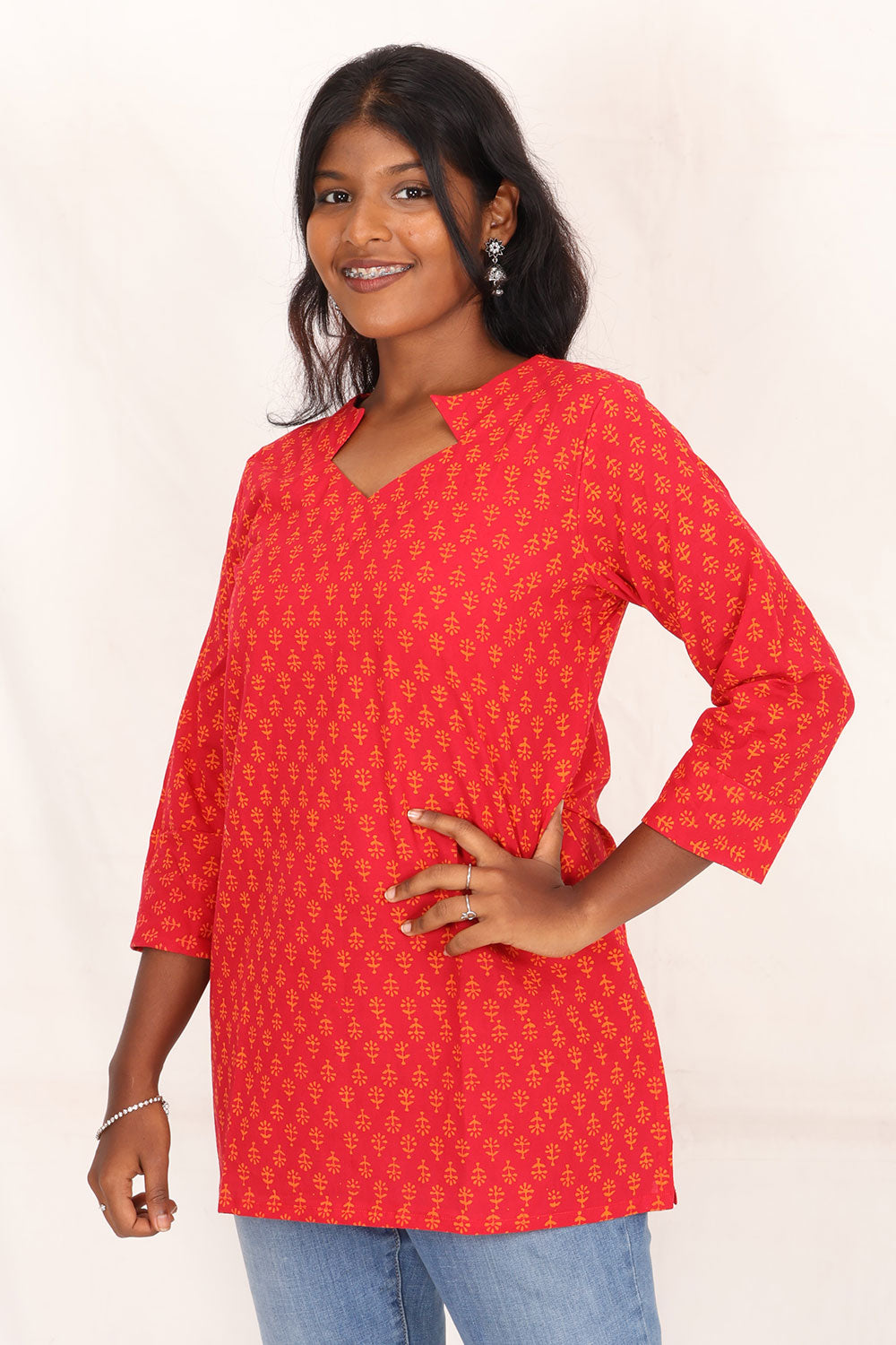 Pink Gamthi Print Cotton Kurti